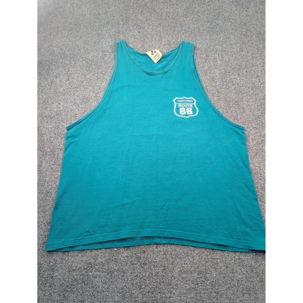 Vintage Route 66 Shirt Mens XL Teal Tank Top Get Your Kicks USA Map Graphic 90s